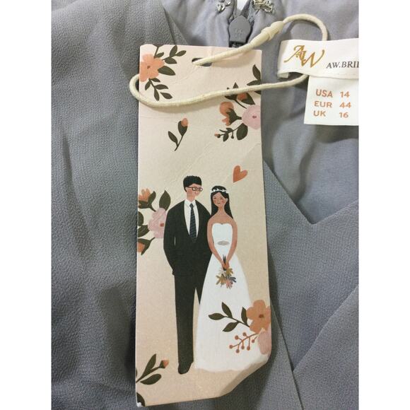 AW BRIDAL 14 1X plus grey bridesmaid mother of bride faux wrap dress NEW b48 - Picture 5 of 8